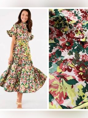 Abbey Glass Sadie Maxi Tiered Dress in Red Floral Jacquard XS